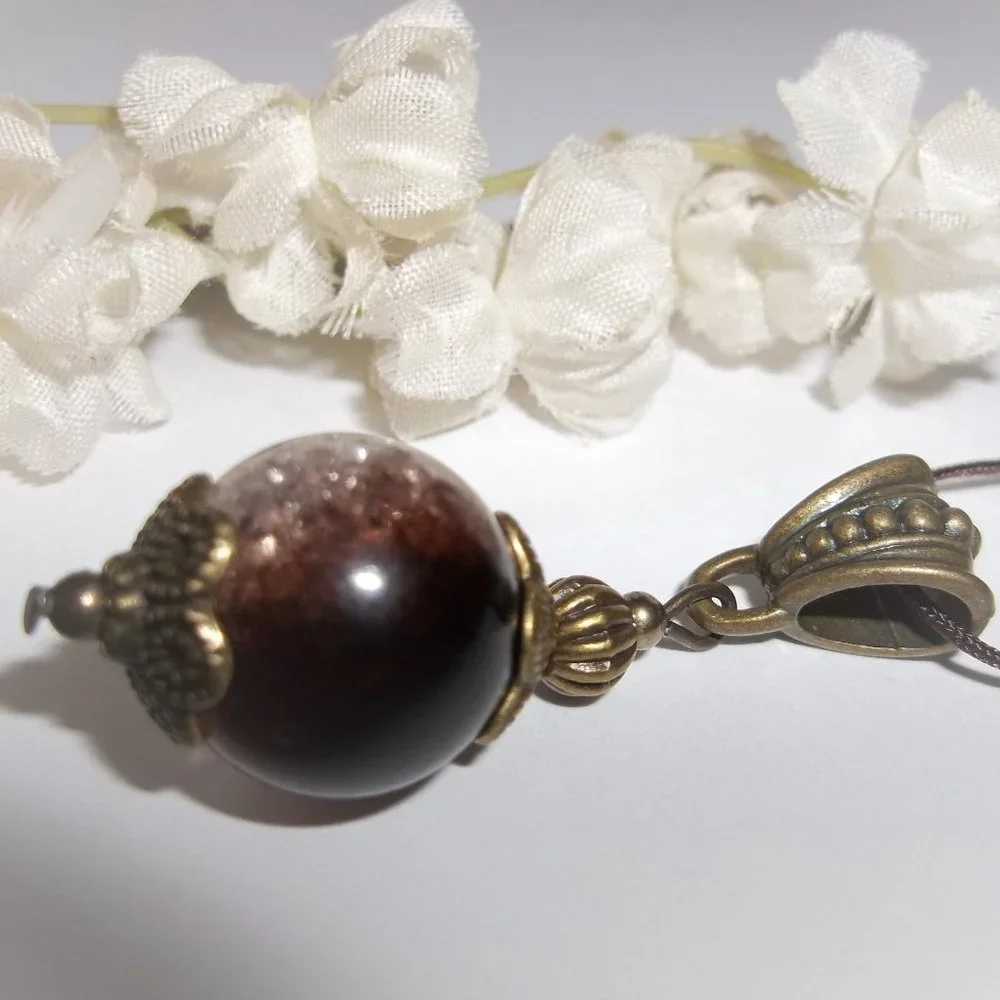 Brown Clear & Bronze Necklace Pendant Ombre Style Jewelry Beaded Handmade A127